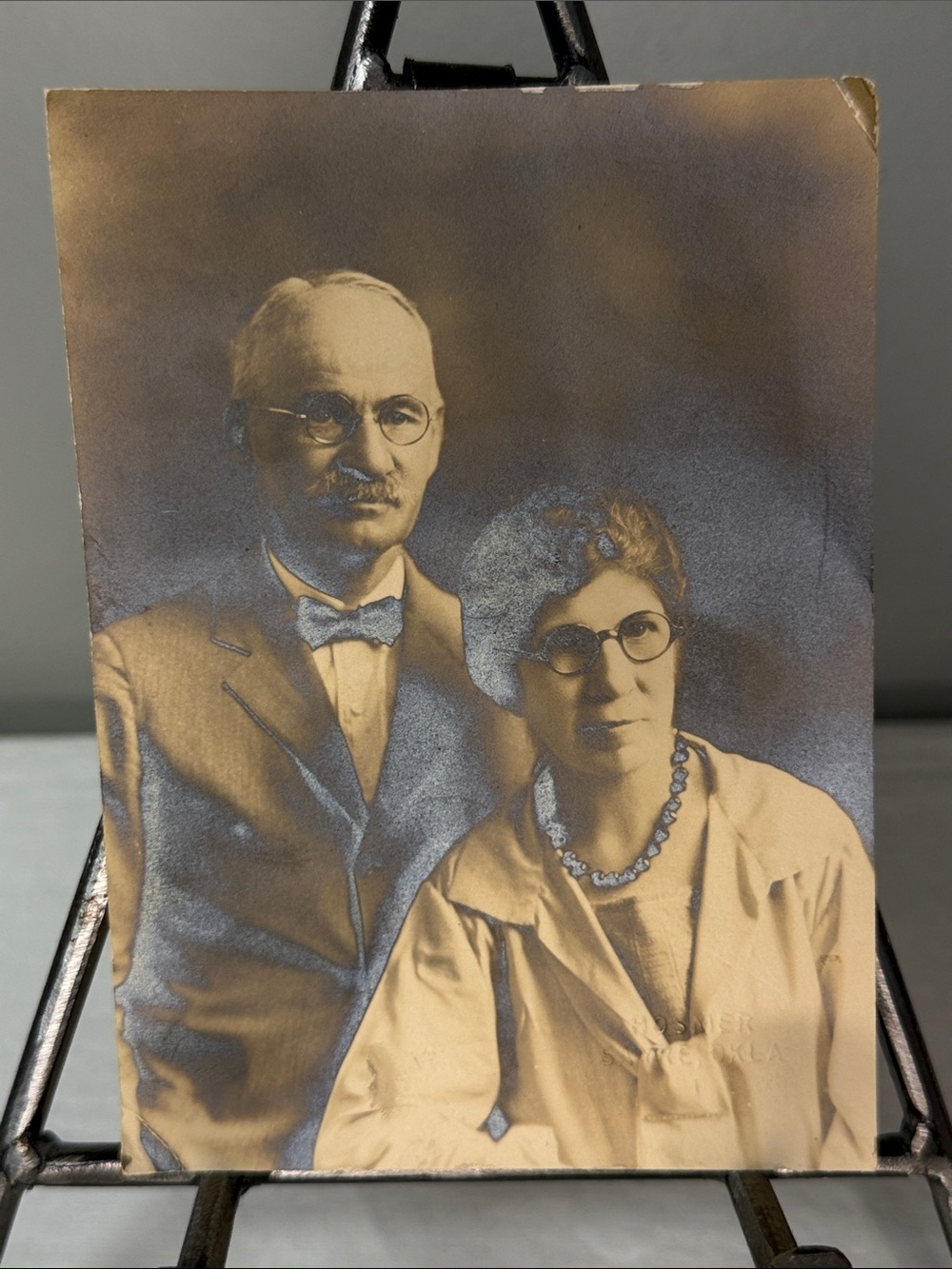 Antique Hosmer Sayre Oklahoma Hand Tinted Portrait Photograph Couple 6" x 4.25"